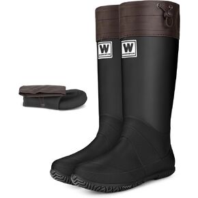 Women’s Waterproof Mid-Calf Rain Boots, Lightweight Foldable Rubber Boots with Quiet-Step Anti-Slip Sole, Adjustable Drawstring Cuff, Japanese-Inspired Style for Gardening, Birdwatching & Outdoor Work in Kuwait