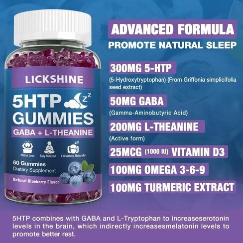 2 Pack 300mg 5-HTP Gaba Sleep Complement مع ملحق L-theanine 200 ملغ للدماغ ، ومثبت المزاج ودعم النوم ، وخالي من الميلاتونين ، أوميغا 3-6-9 ل zzz الطبيعي ، و Fluerberry Flavor in Saudi Arabia