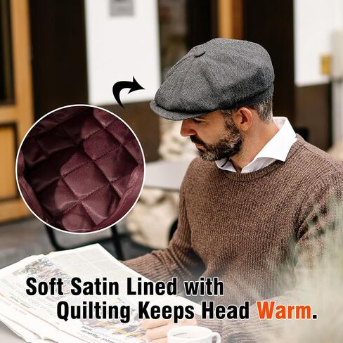 TOP-EX L/XL/XXL Wool Tweed Newsboy Cap for Men Paperboy Warm Winter Hat Vintage Flat Ivy Cabbie Gatsby Cap in Saudi Arabia