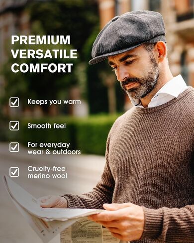 TOP-EX L/XL/XXL Wool Tweed Newsboy Cap for Men Paperboy Warm Winter Hat Vintage Flat Ivy Cabbie Gatsby Cap in Saudi Arabia
