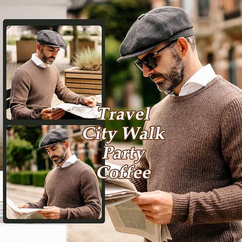 TOP-EX L/XL/XXL Wool Tweed Newsboy Cap for Men Paperboy Warm Winter Hat Vintage Flat Ivy Cabbie Gatsby Cap in Saudi Arabia