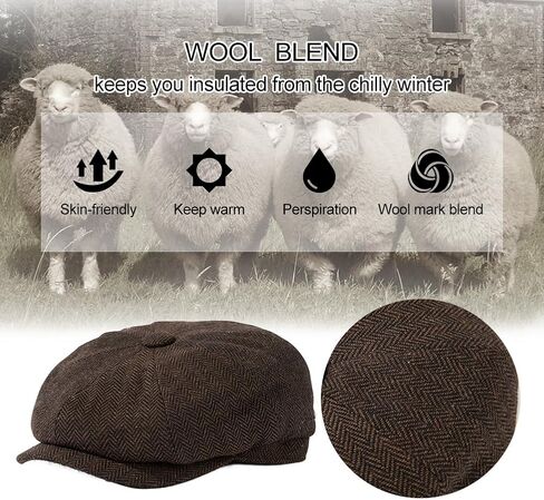 TOP-EX L/XL/XXL Wool Tweed Newsboy Cap for Men Paperboy Warm Winter Hat Vintage Flat Ivy Cabbie Gatsby Cap in Saudi Arabia