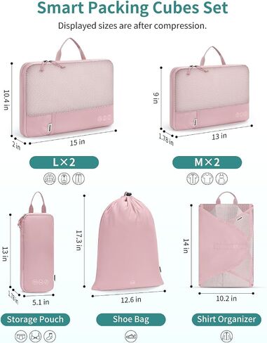 WANDF 7 Set Compression Packing Cubes for Travel, Shirt Folder for Wrinkle-Free, Suitcase Organizer Bags Set for Carry-On Checked Luggage Duffle Bag Women Men(Black) in Saudi Arabia