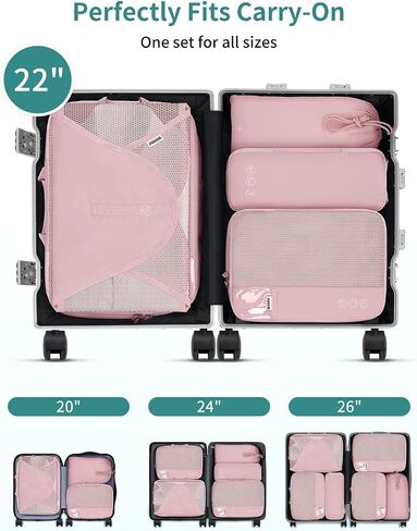 WANDF 7 Set Compression Packing Cubes for Travel, Shirt Folder for Wrinkle-Free, Suitcase Organizer Bags Set for Carry-On Checked Luggage Duffle Bag Women Men(Black) in Saudi Arabia
