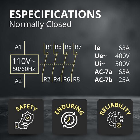 Shopcorp 40 Amp 4 Pole Normally Closed IEC 400V Contactor (Silent Operation) – 110/120VAC Coil, Inductive 20A and Resistive 40A | Includes 35 x 152.40 mm Steel Zinc DIN Rail and 2#10 Phillips Screws in Kuwait