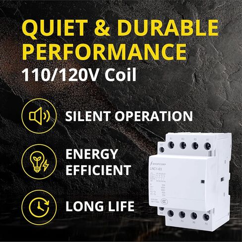 Shopcorp 40 Amp 4 Pole Normally Closed IEC 400V Contactor (Silent Operation) – 110/120VAC Coil, Inductive 20A and Resistive 40A | Includes 35 x 152.40 mm Steel Zinc DIN Rail and 2#10 Phillips Screws in Kuwait