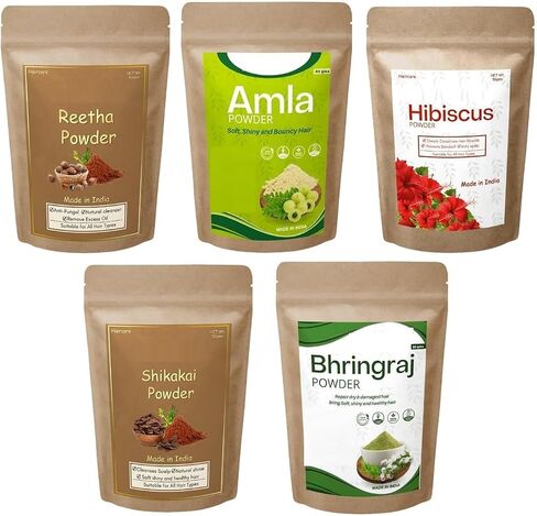 Amla Reetha Shikakai, Bhringraj and Hibiscus Powder for Hair (Pack of 5, 50g each, Total 250g Pack), All, 5 Count in Saudi Arabia