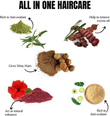 Amla Reetha Shikakai, Bhringraj and Hibiscus Powder for Hair (Pack of 5, 50g each, Total 250g Pack), All, 5 Count in Saudi Arabia