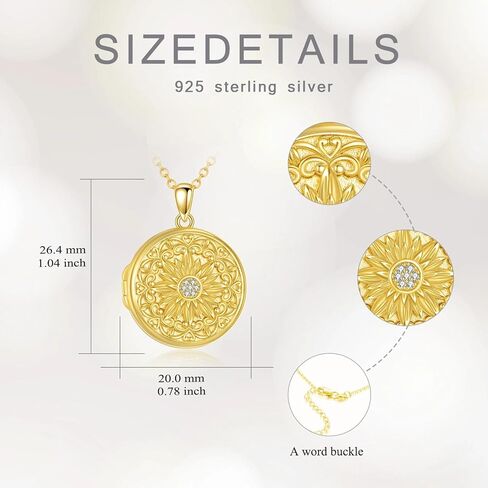 Diamond Sunflower Locket Necklace That Holds 2 Pictures 925 Sterling Silver 18K Gold Plated Locket Sunflower Locket Pendant Photo Jewelry Gifts for Women Mom Wife Christmas Birthday,18+2 inch in Kuwait