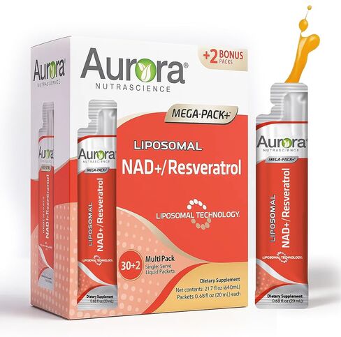 Aurora Nutrascience, Mega-Liposomal NAD+/ريسفيراترول، خالي من الغلوتين، غير معدل وراثيًا، خالي من السكر، نكهة الفاكهة العضوية، 16 أونصة سائلة (480 مل) in Saudi Arabia