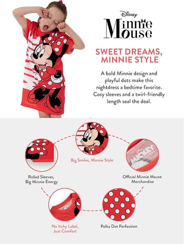 Disney Minnie Mouse Nightgown For Girls, Minnie Mouse Girls Nightgown, Polka Dot Kids Sleepwear For Summer in Saudi Arabia