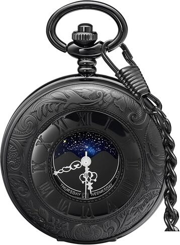 Vintage Pocket Watch with Roman Numberals Scale Moon Phase Calendar Quartz Pocket Watches with Chain Best Gift in Saudi Arabia