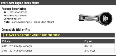 Rear Lower Engine Torque Strut Mount - Compatible with 2010-2014 Dodge Avenger in Saudi Arabia