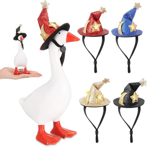 4 PCS Halloween 7 Inch Mini Desk Goose Outfits Mini Multicolor Glitter Witch Hats Addle Addle for Magnetic Silly Goose تمثال هالوين in Kuwait