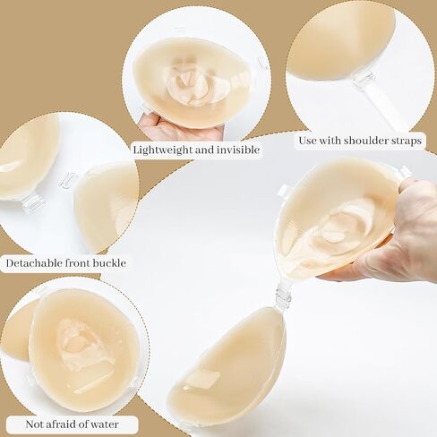 Women's Invisible Bra Adhesive Push-Up Silicone Bra for Backless Outfits - InvisiLift (with Straps),Beige in Saudi Arabia