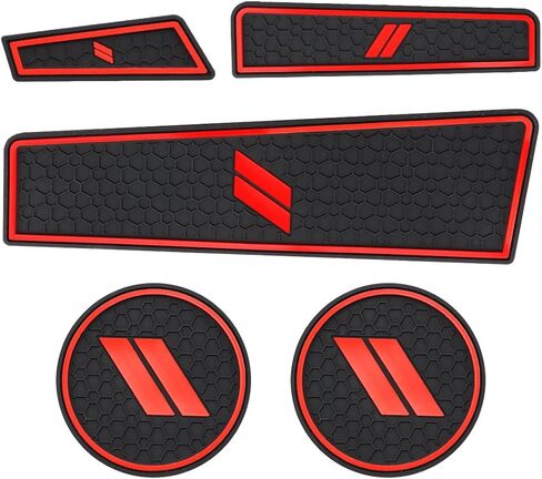 Auovo Anti-dust Mats Compatible with Durango Accessories 2021 2022 2023 Auto Car Cup Holder Insert Coasters Center Console Custom Fit Silicone Cup Liners Pads (5pcs/Set, Red) in Kuwait