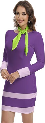TMSD Women's Halloween Crew Neck Purple Sexy Bodycon Dress مع وشاح in Kuwait