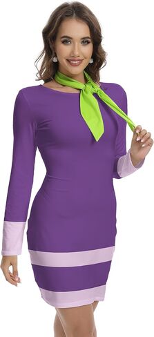 TMSD Women's Halloween Crew Neck Purple Sexy Bodycon Dress مع وشاح in Kuwait
