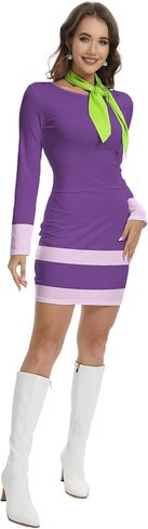 TMSD Women's Halloween Crew Neck Purple Sexy Bodycon Dress مع وشاح in Kuwait
