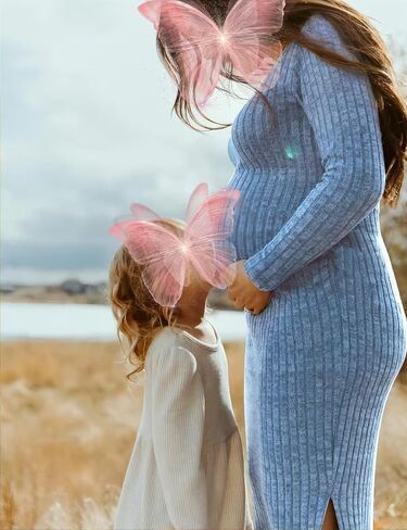 LAHILO Long Sleeve Knit Ribbed Maternity Sweater Dress for Fall Winter in Saudi Arabia