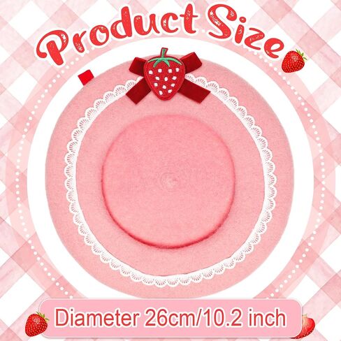 Coume Strawberry Bow Hat Woolen Beret Hat للنساء هالوين الفراولة قبعة وردي in Saudi Arabia