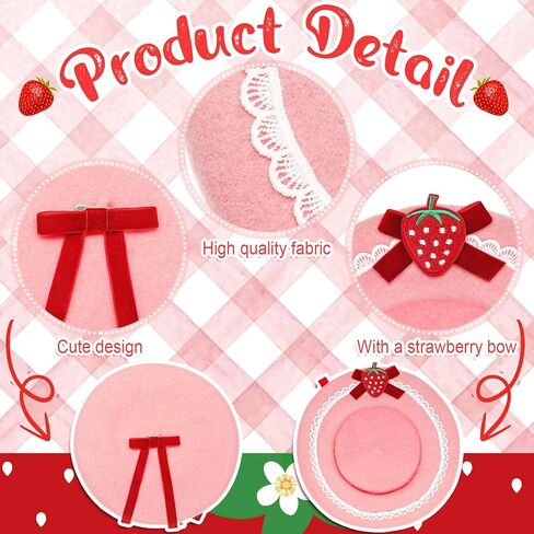 Coume Strawberry Bow Hat Woolen Beret Hat للنساء هالوين الفراولة قبعة وردي in Saudi Arabia
