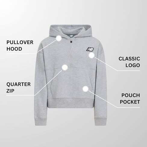 New Balance Girls Quarter Zip Up Hoodie – Soft Cotton Blended Fleece Active Youth Pullover Sweatshirt, Lined Hood in Saudi Arabia