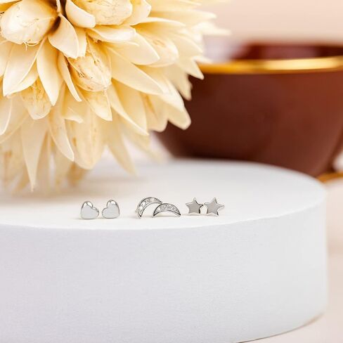 Pavoi 14k Gold Plated Plated Stud أقراط للنساء - أقراط الفضة الاسترليني مع الزركونيا المكعب - هدايا البرق السماوية والقمر والنجم والذهبي المجوهرات الذهبية in Kuwait