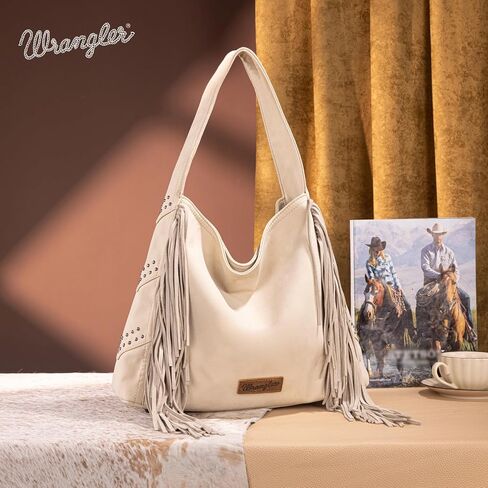 حقيبة HOBO من جلد الغزال Wrangler Fringe للنساء الجلود الغربية محفظة حرس شرابة الكتف Hippie Bag in Saudi Arabia