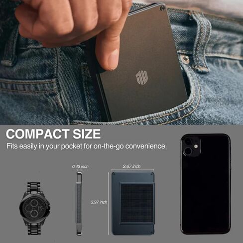 محفظة بطاقة للرجال - محفظة جميلة ، محفظة حظر RFID نحيفة ، حامل بطاقة معدنية مع فتحات جلدية ومقطع نقدي (غروب الشمس من التيتانيوم) in Saudi Arabia