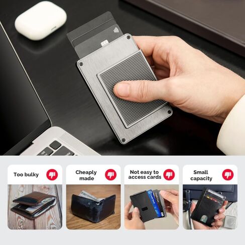 محفظة بطاقة للرجال - محفظة جميلة ، محفظة حظر RFID نحيفة ، حامل بطاقة معدنية مع فتحات جلدية ومقطع نقدي (غروب الشمس من التيتانيوم) in Saudi Arabia