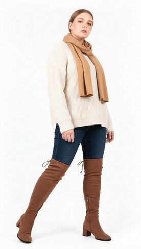 Vipost عجل عجل من جلد الغزال فوق أحذية عالية من الفخذ في الركبة للنساء ، أحذية واسعة العرض بالإضافة إلى حجم 2.5 بوصة الكعب الكعب الكثب جولة أخمص القدم in Kuwait