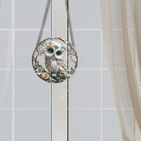 Cute Baby Owl Stained Window Hangings with Chain – Acrylic Owl in The Branch Ornament for Garden, Patio and Indoor Decor, Christmas Housewarming Gift for Mom, Grandma and Nature Lovers in Saudi Arabia