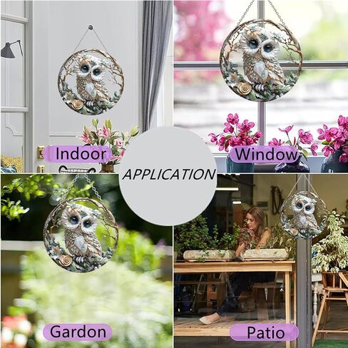 Cute Baby Owl Stained Window Hangings with Chain – Acrylic Owl in The Branch Ornament for Garden, Patio and Indoor Decor, Christmas Housewarming Gift for Mom, Grandma and Nature Lovers in Saudi Arabia