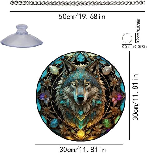 Wolf King Stained Window Hanging, 11.81 in Large Acrylic Suncatcher Window Panel Double-Sided Wild Animal Wall Decor for Cafe Home, Gift for Mom, Grandma, Wife, Teacher, Animal Lover in Saudi Arabia