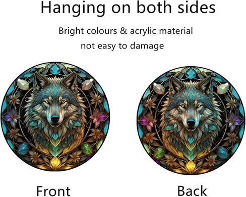 Wolf King Stained Window Hanging, 11.81 in Large Acrylic Suncatcher Window Panel Double-Sided Wild Animal Wall Decor for Cafe Home, Gift for Mom, Grandma, Wife, Teacher, Animal Lover in Saudi Arabia