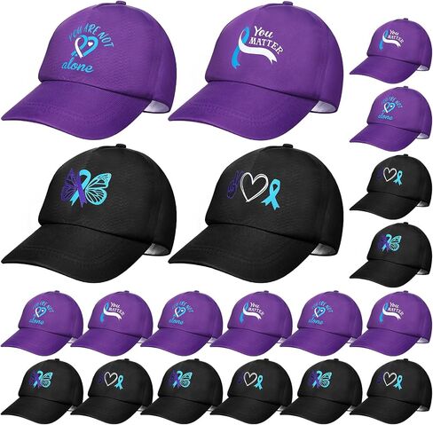 Hercicy 20 Pcs Breast Cancer Awareness Baseball Hats for Women Suicide Prevention Baseball Hats Ribbon Unisex Adjustable Caps in Saudi Arabia