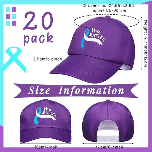 Hercicy 20 Pcs Breast Cancer Awareness Baseball Hats for Women Suicide Prevention Baseball Hats Ribbon Unisex Adjustable Caps in Saudi Arabia