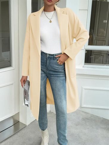 معاطف Tankaneo Womens Long Pea Open Jackets Front Fraft Label Coat Trench Coat Coat Coat مع معاطف مع جيوب in Saudi Arabia