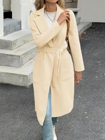 معاطف Tankaneo Womens Long Pea Open Jackets Front Fraft Label Coat Trench Coat Coat Coat مع معاطف مع جيوب in Saudi Arabia