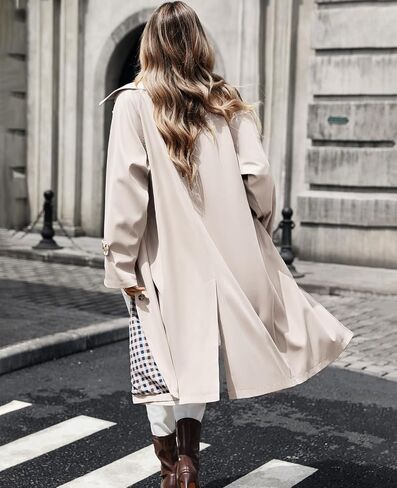 TITOMD Long Trench Coat Single Breasted Check Lining Classic Collar Fall Overcoat Fashion Outerwear in Saudi Arabia
