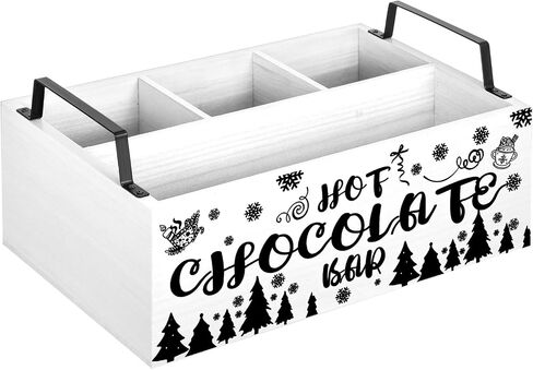 Sliner Christmas Hot Cocoa Bar Wood Storage Box with Handles Xmas Wood Serving Tray Winter Rustic Organizer Snowflake Container Bins for Home Kitchen Office Farmhouse Accessories (Pink) in Saudi Arabia