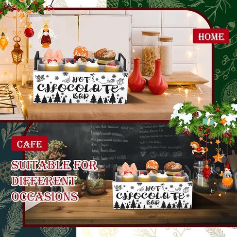 Sliner Christmas Hot Cocoa Bar Wood Storage Box with Handles Xmas Wood Serving Tray Winter Rustic Organizer Snowflake Container Bins for Home Kitchen Office Farmhouse Accessories (Pink) in Saudi Arabia