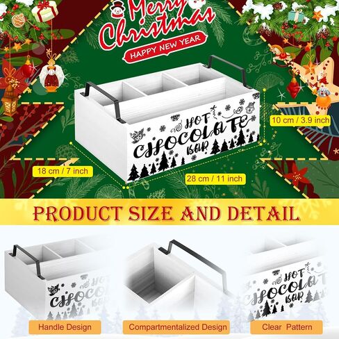 Sliner Christmas Hot Cocoa Bar Wood Storage Box with Handles Xmas Wood Serving Tray Winter Rustic Organizer Snowflake Container Bins for Home Kitchen Office Farmhouse Accessories (Pink) in Saudi Arabia