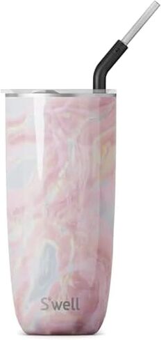 S'well Stainless Steel Tumbler with Straw and Slide-Open Lid, 24oz, Marble Swirl, Triple Layered Vacuum Insulated Containers Keeps Drinks Cold for 18 Hours and Hot for 5, BPA Free in Kuwait