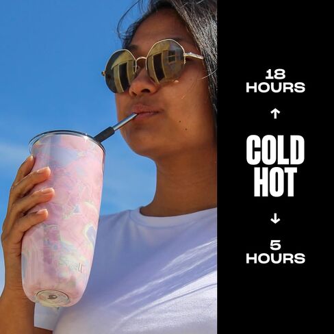 S'well Stainless Steel Tumbler with Straw and Slide-Open Lid, 24oz, Marble Swirl, Triple Layered Vacuum Insulated Containers Keeps Drinks Cold for 18 Hours and Hot for 5, BPA Free in Kuwait