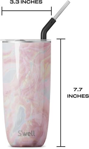 S'well Stainless Steel Tumbler with Straw and Slide-Open Lid, 24oz, Marble Swirl, Triple Layered Vacuum Insulated Containers Keeps Drinks Cold for 18 Hours and Hot for 5, BPA Free in Kuwait