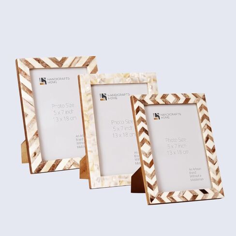 Handicrafts Home 5x7 Picture Frames Set of 3, Made Mother of Pearl, Covered by Plexiglass Display 5x7 Pictures, for Table Top Display and Wall Mounting Photo Frame, White in Saudi Arabia