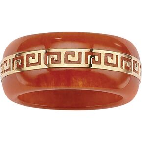 PalmBeach 14K Yellow Gold Round Genuine Red Jade Greek Key Ring Sizes 6-10 in Kuwait