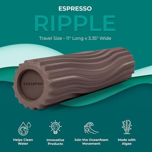 Oceanfoam Ripple Roller - أسطوانة إسفنجية لتدليك العضلات لآلام الظهر والتمدد - مموج مريح - اليوغا وألعاب القوى والعافية - صغير الحجم، حجم السفر، 11 بوصة × 3.35 بوصة - رخامي هنتر in Kuwait